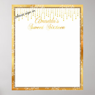 Affiche Cordes dorés Sweet Sixteen étoiles scintillantes