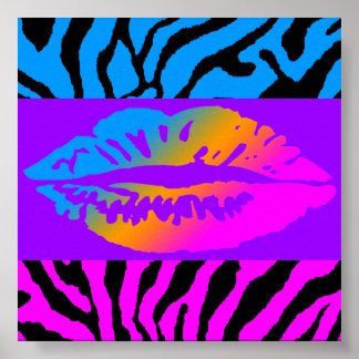 Affiche Corey Tiger 80s Retro Neon Lips Tiger Stripes