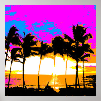 Affiche Corey Tiger 80s Retro Vintage Palm Trees coucher d