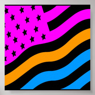 Affiche Corey Tiger Drapeau Américain Rétro Néon USA année