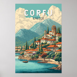 Affiche Corfou Grèce Illustration Art de Voyage Vintage