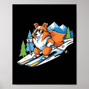 Affiche Corgi alpin sur skis Lunettes de soleil cool Scène