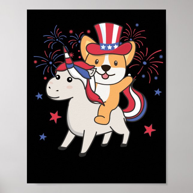 Affiche Corgi Avec Unicorne Pour Le 4 Juillet (Devant)
