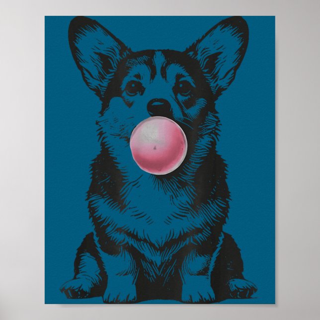 Affiche Corgi Blowing Bubble Gum Funny Dog Cartoon Meme  (Devant)
