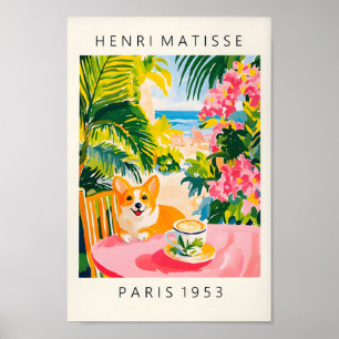 Affiche Corgi Boire Café, Drôle Chien Impression, Kitch Ro