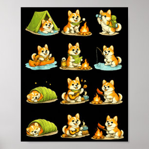 Affiche Corgi camping chien mignon randonnée campeur famil