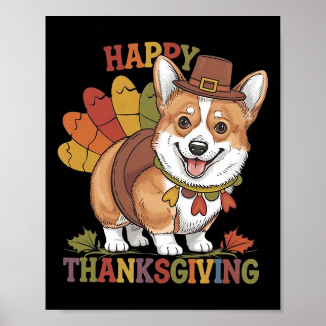 Affiche Corgi Chien de Thanksgiving Dinde  (Devant)