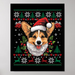 Affiche Corgi Christmas Père Noël Ugly Sweater Amoureux de