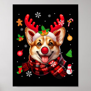 Affiche Corgi Cosplay Reindeer Costume de Noël Propriétair