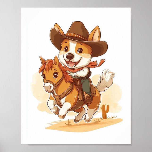 Affiche Corgi Cowboy � Chien de Rodéo Occidental (Devant)