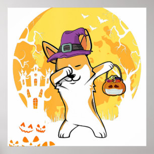 Affiche Corgi Dabbing Witch Pumpkin Funny Dog Halloween