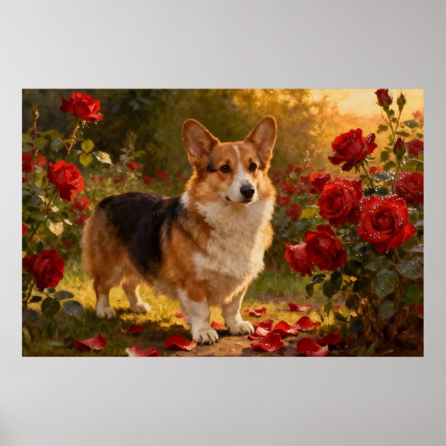 Affiche Corgi dans les Roses V (Devant)