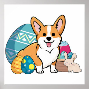 Affiche Corgi de Pâques Chien Cute Cartoon Style OEufs de 