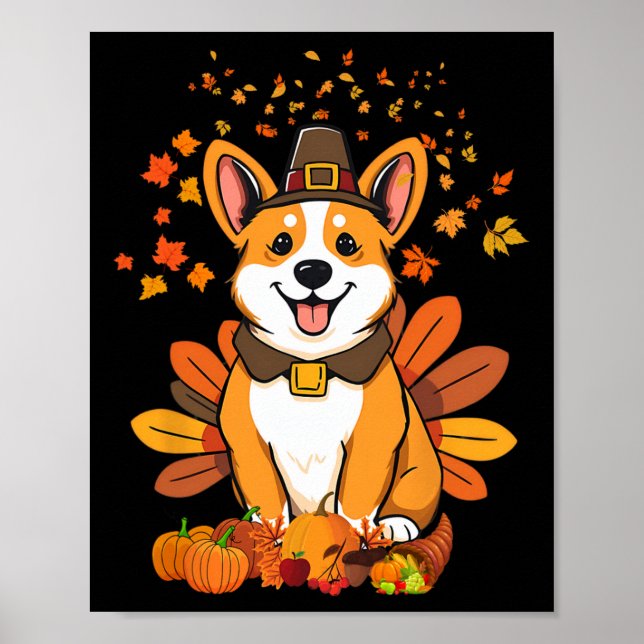 Affiche Corgi de Thanksgiving Dinde 1  (Devant)