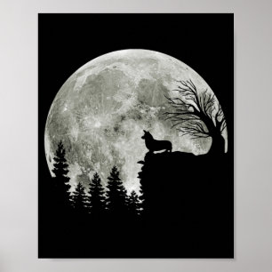 Affiche Corgi debout Au Lune De Montagne Halloween