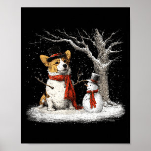 Affiche Corgi Drôle De Chien Dans L'Arbre De Noël En Neige
