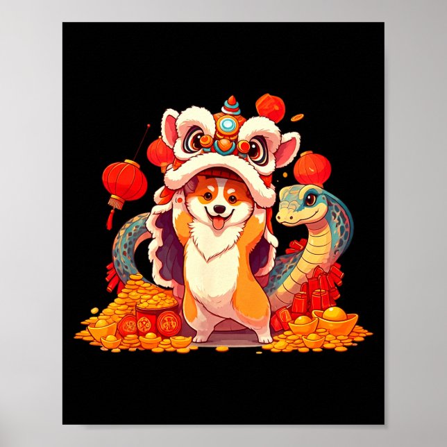 Affiche Corgi Drôle Serpent Nouvel An Chinois 2025 Femmes  (Devant)