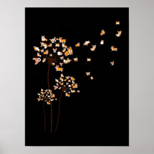 Affiche Corgi Flower Fly Dandelion Cute Dog Lover