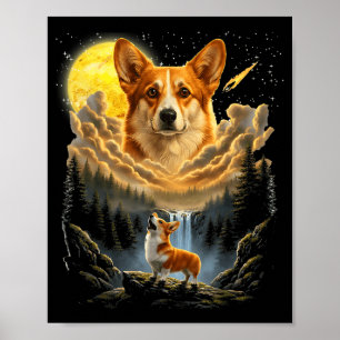 Affiche Corgi hurlant à la lune graphique de chien drôle v