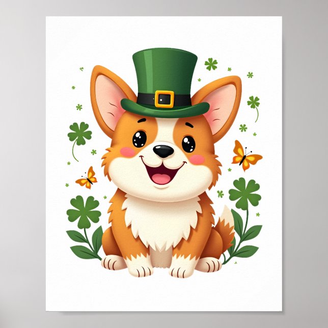 Affiche Corgi Lover Shamrock Jour de la Saint Patrick heur (Devant)