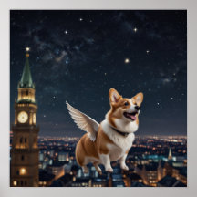 Corgi mignonne avec des ailes volant au-dessus d'u