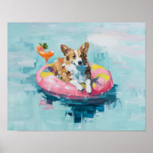 Affiche Corgi Pool Float Art Imprimer : Décor Mur de Chien