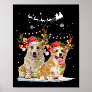 Affiche Corgi Reindeer Santa Chapeau Noël Lumières Noël Xm