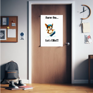 Affiche Corgi snowboard fun