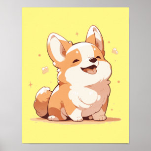 Affiche Corgi souriant mignon -