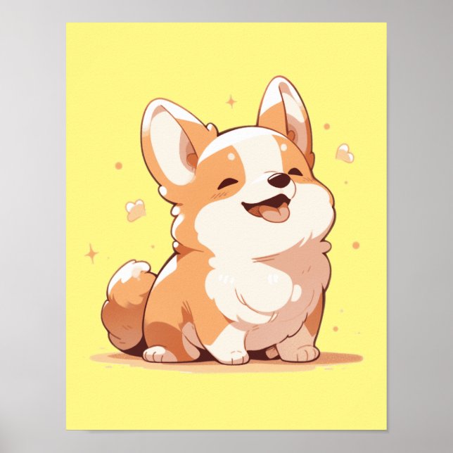 Affiche Corgi souriant mignon - (Devant)