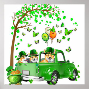 Affiche Corgi St Patrick Day Green Truck Under