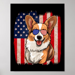 Affiche Corgi Sungles Drapeau Américain Usa Patriotique 4e
