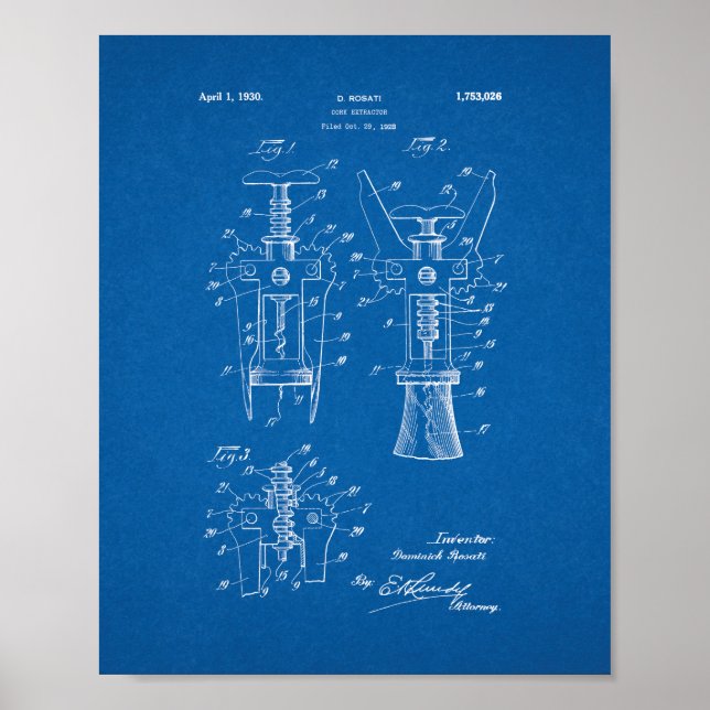 Affiche Cork Extractor Patent - Blueprint (Devant)