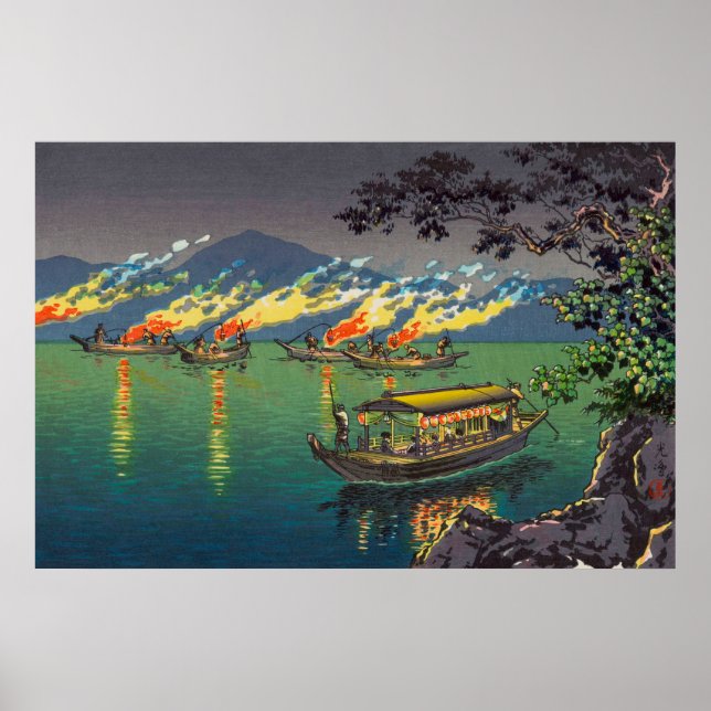 Affiche Cormoran Nagaragawa Pêche par Tsuchiya Koitsu (Devant)