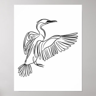 Affiche Cormorant Line Art Irish Coastal Wildlife