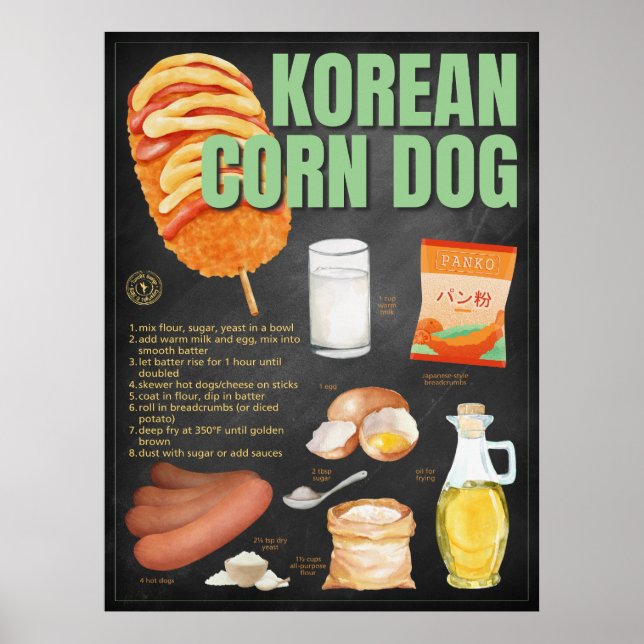 Affiche Corn Chien coréen Recette Chalkboard Street Food A (Devant)