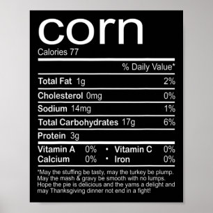 Affiche Corn Nutrition Facts Drôle Nourriture Thanksgiving