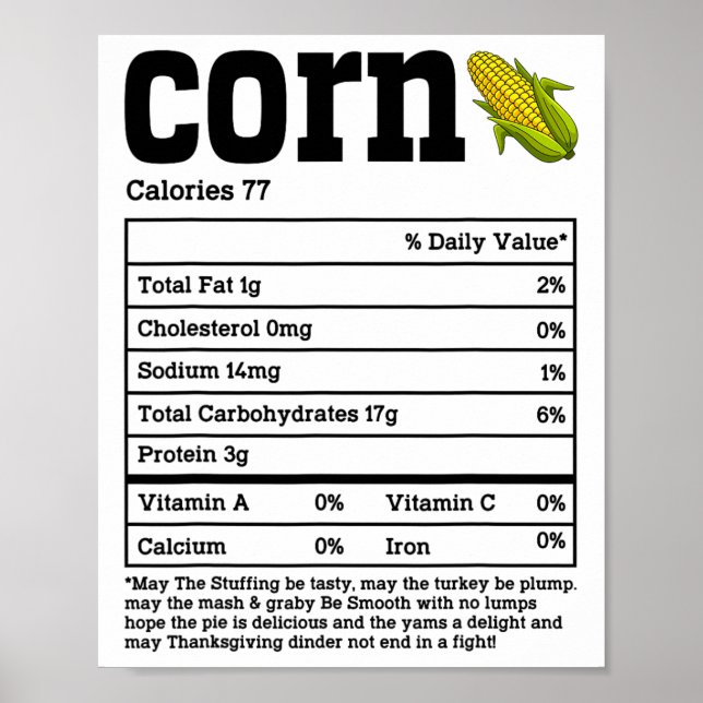Affiche Corn Nutrition Fiches Thanksgiving Aliments Hommes (Devant)