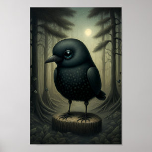 Affiche Corneille noire mignonne dans les bois