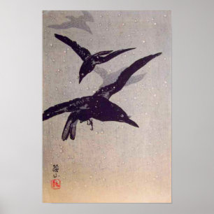 Affiche Corneilles volant dans la neige