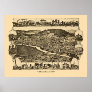 Affiche Corning, carte panoramique de NY - 1882