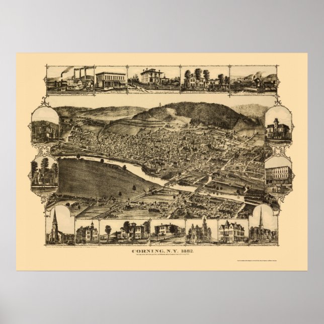 Affiche Corning, NY Carte panoramique - 1882 (Devant)