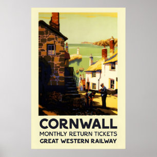 Affiche Cornouailles Angleterre des années 30 - Voyage au