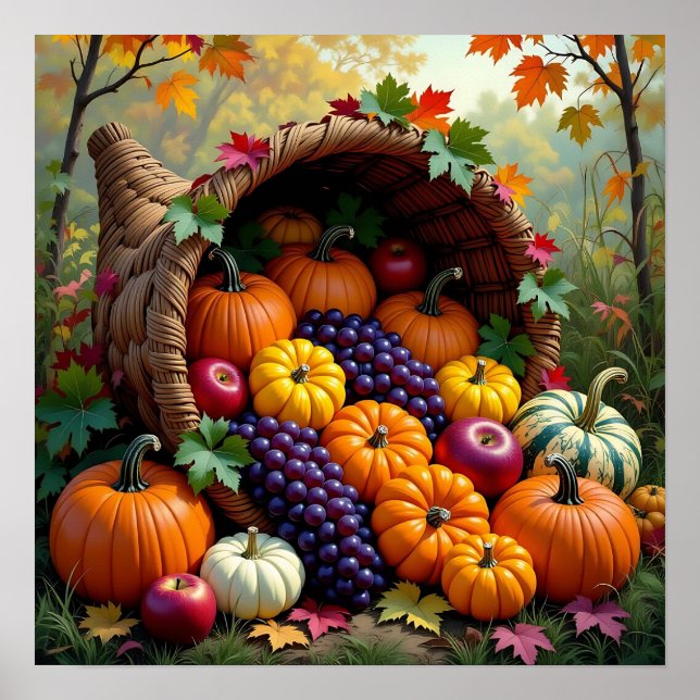 Affiche Cornucopia de la récolte d'automne et des bénédict (Devant)