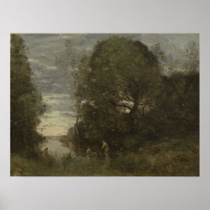 Affiche Corot - Baigneurs dans un ruisseau boisé