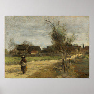Affiche Corot - Femme Paysanne Sur Une Route Avec Vue