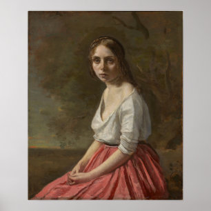 Affiche Corot - Jeune Femme En Jupe Rose 1845