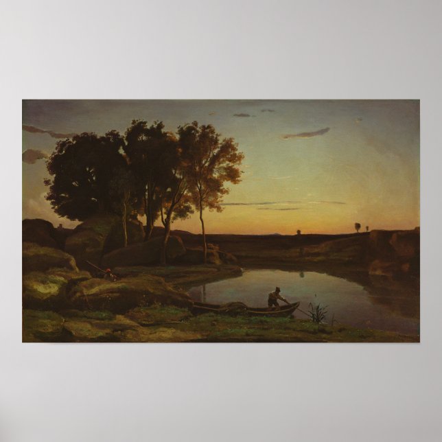 Affiche Corot - Paysage avec lac et batelier (Devant)