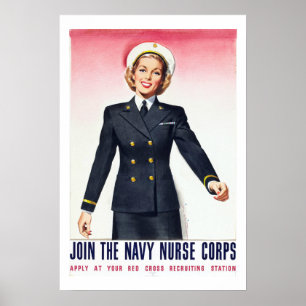 Affiche Corps d'infirmières de la Marine vintage Guerre mo