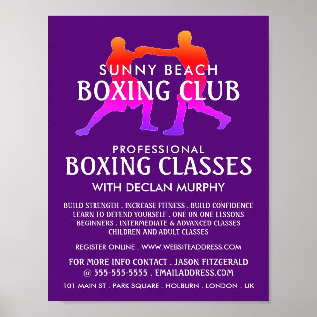 Affiche Correspondance de boxe colorée, Advert de classe d (Devant)